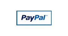 PayPal logo in blue and white.