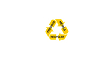 Yellow recycling symbol with words 'Reduce', 'Reuse', 'Recycle'.