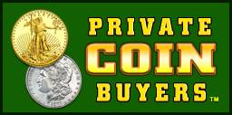 Logo for a private coin buyer with gold and silver coins.