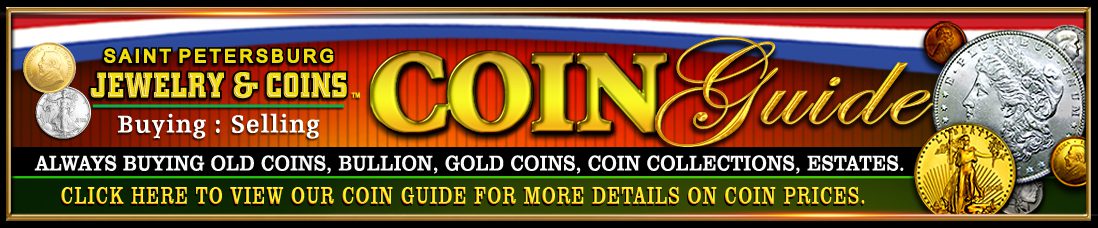 Banner advertising gold coins and coin collecting supplies.