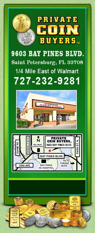 Advertisement for private coin buyers near Walmart with contact information.