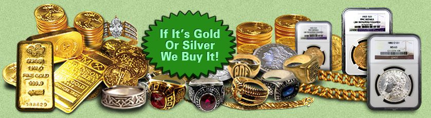 Advertisement displaying gold and silver items with a buying offer.