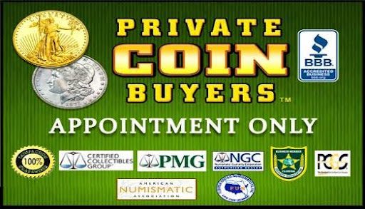 Advertisement for private coin buyers with appointment info.