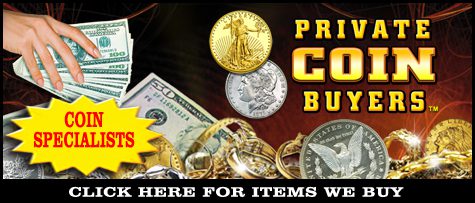 Various coins, cash, and gold jewelry displayed for sale or trade.
